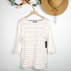 NWOT Nic + Zoe Sea Level Fringe Striped Cotton Sweater